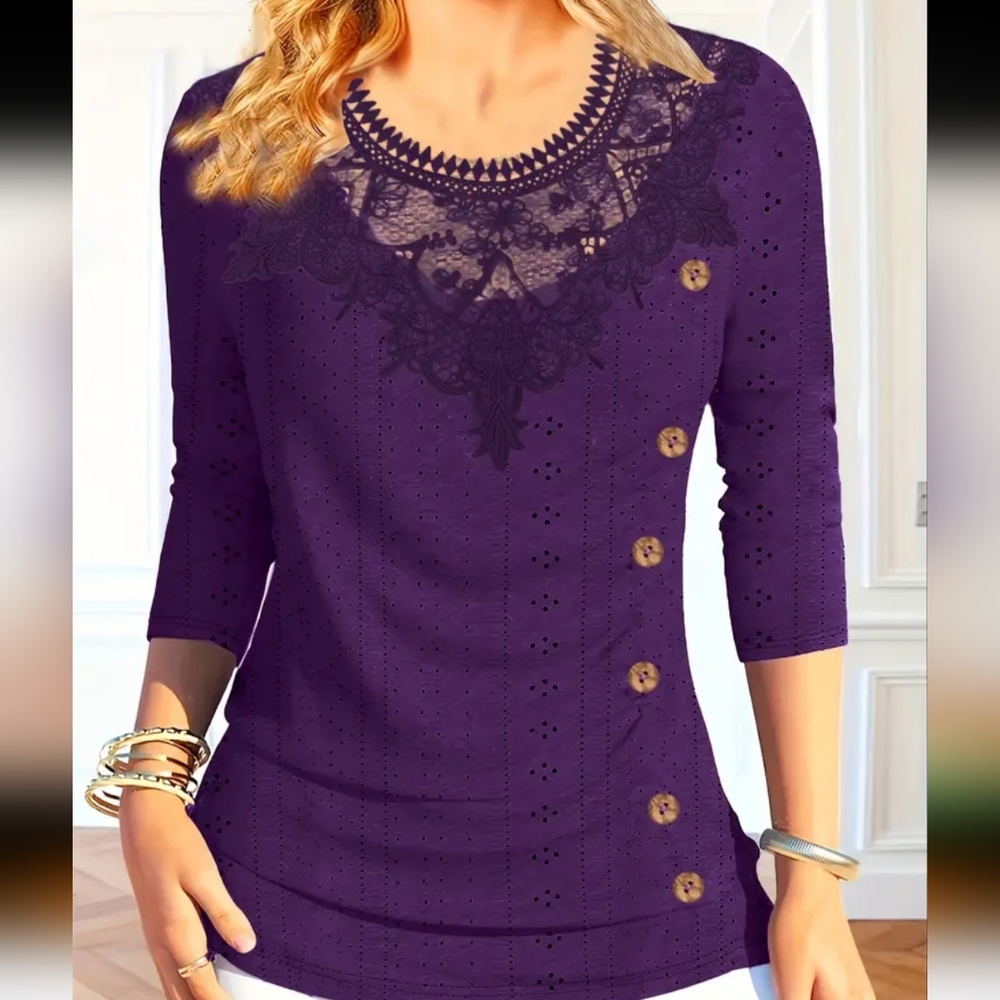 Lace Neck Detail Eyelet Tunic